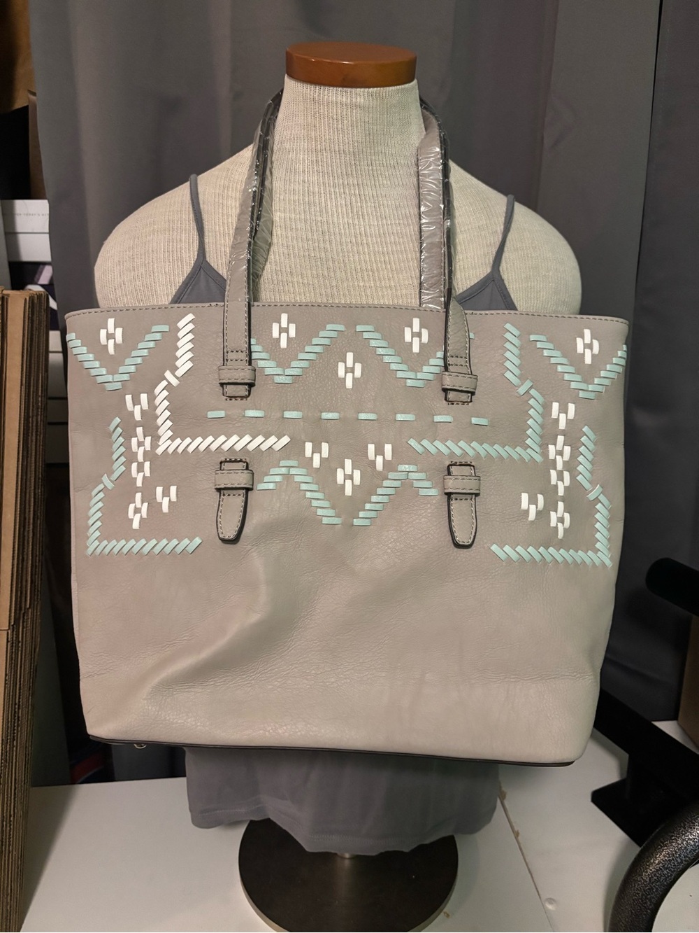 ⭐️⭐️Gray Tote Bag with Mint Accents - Women’s Everyday Tote
